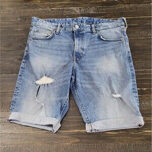 & Denim Slim Fit Shorts Light Blue Mens Size 34